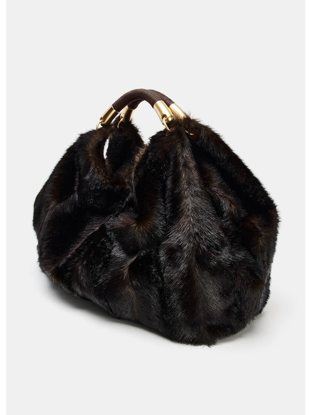 Faux Fur Maxi Bag with Gold-Trim Handle